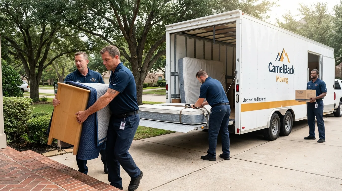 Crew loading residential truck for cross-state move from La Jolla, CA