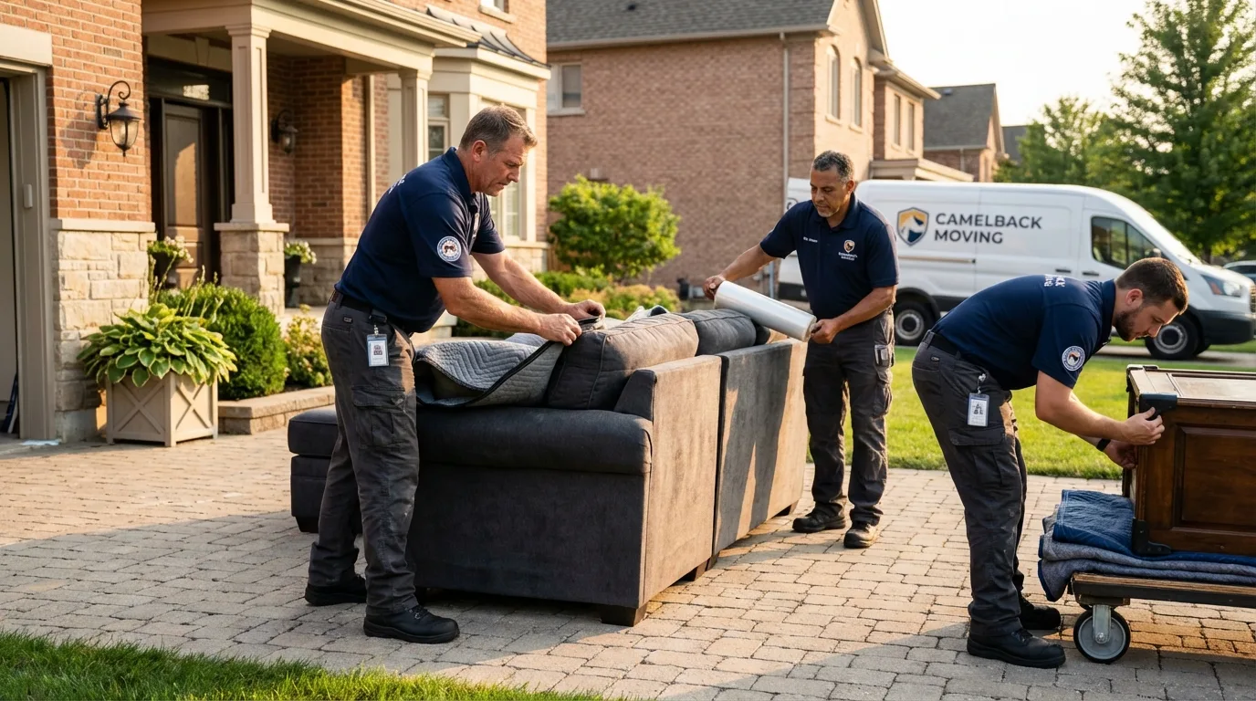 Large estate moving crew wrapping furniture in La Jolla, CA